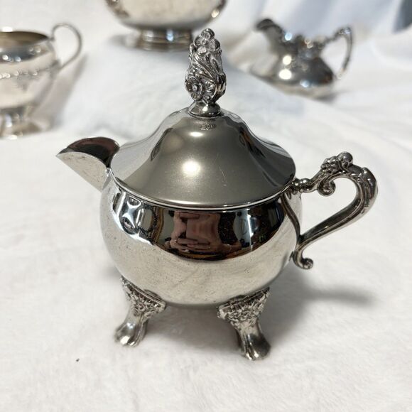 Vintage Ornate Silver Plate Creamer & Sugar Lot – Viking, WM Rogers, Mixed - Picture 9 of 16